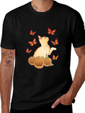 Cat Butterfly Sunflower Black Graphic Tee