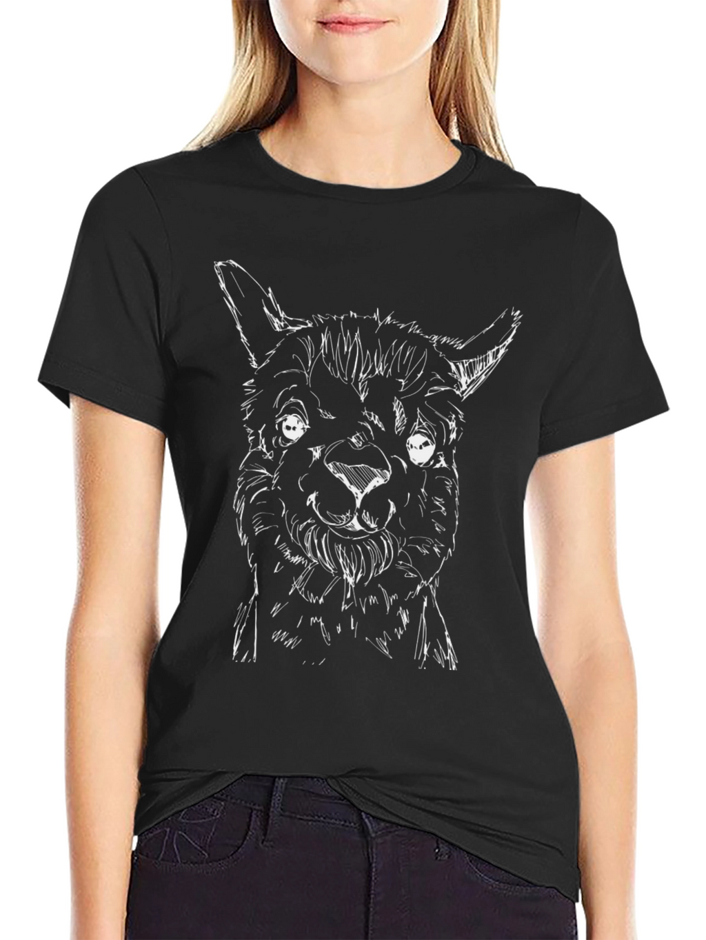 Sketch Alpaca Graphic T-Shirt - Black Cotton Tee