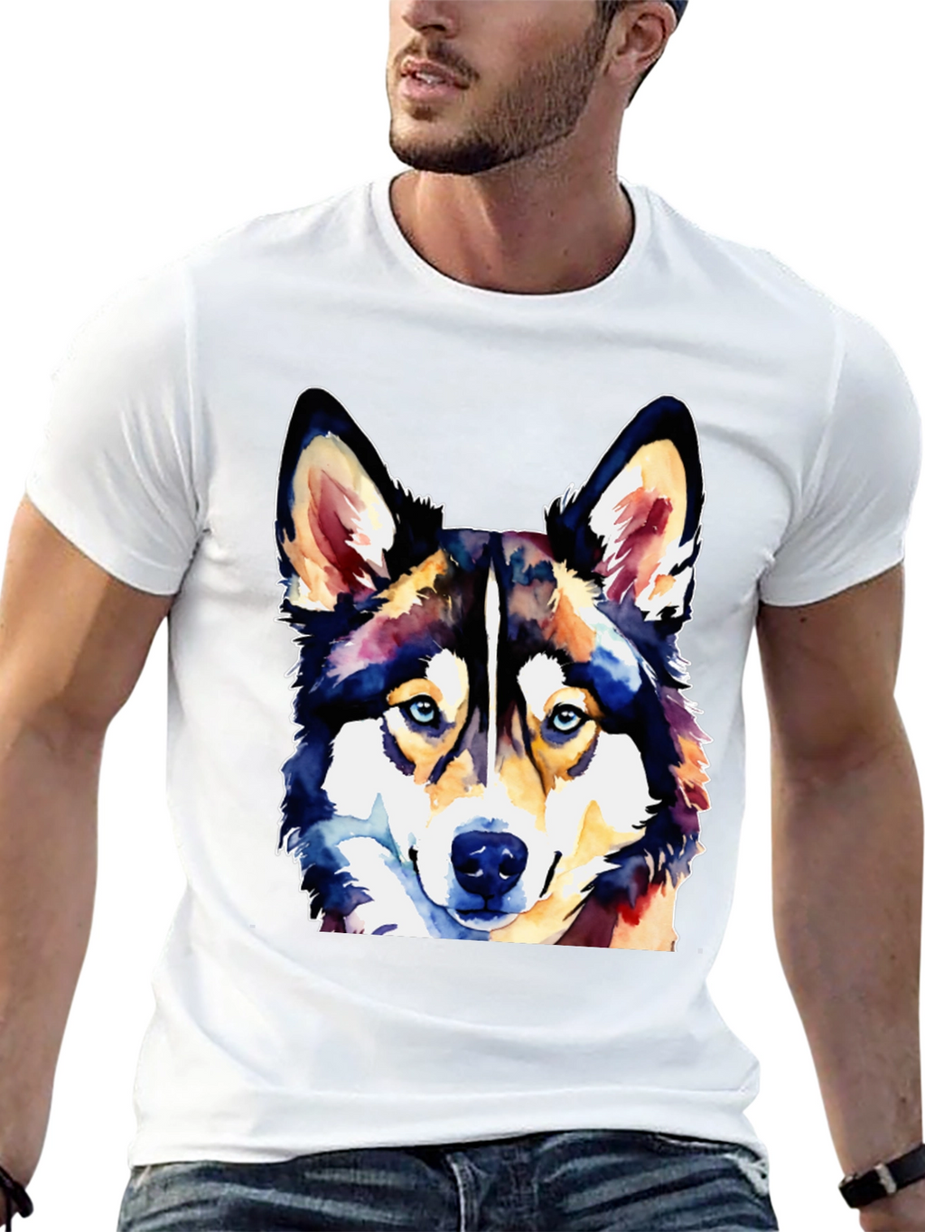 Watercolor Husky Dog T-Shirt