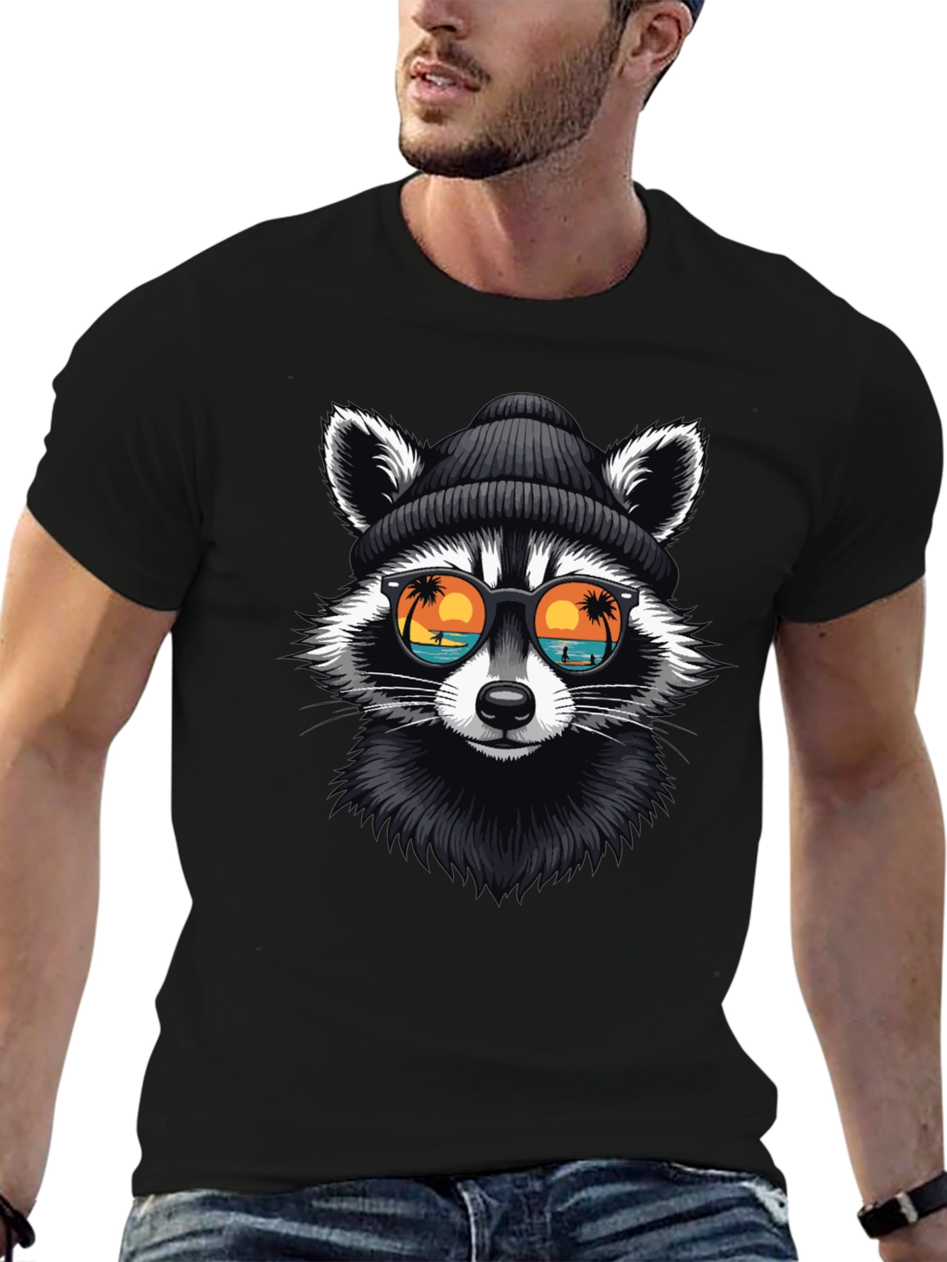 Cool Raccoon Graphic T-Shirt - Beach Vibes
