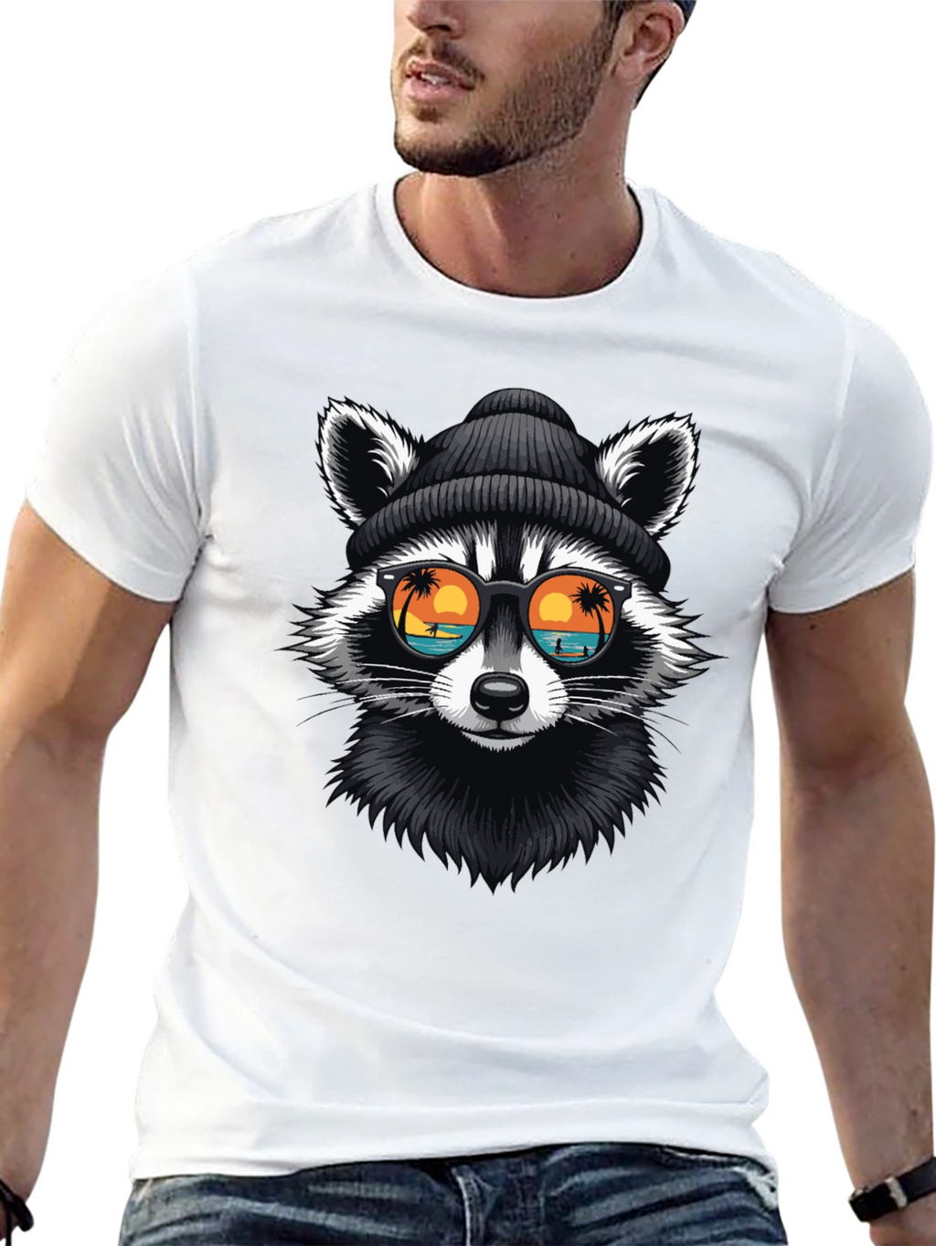 Cool Raccoon Graphic T-Shirt - Beach Vibes