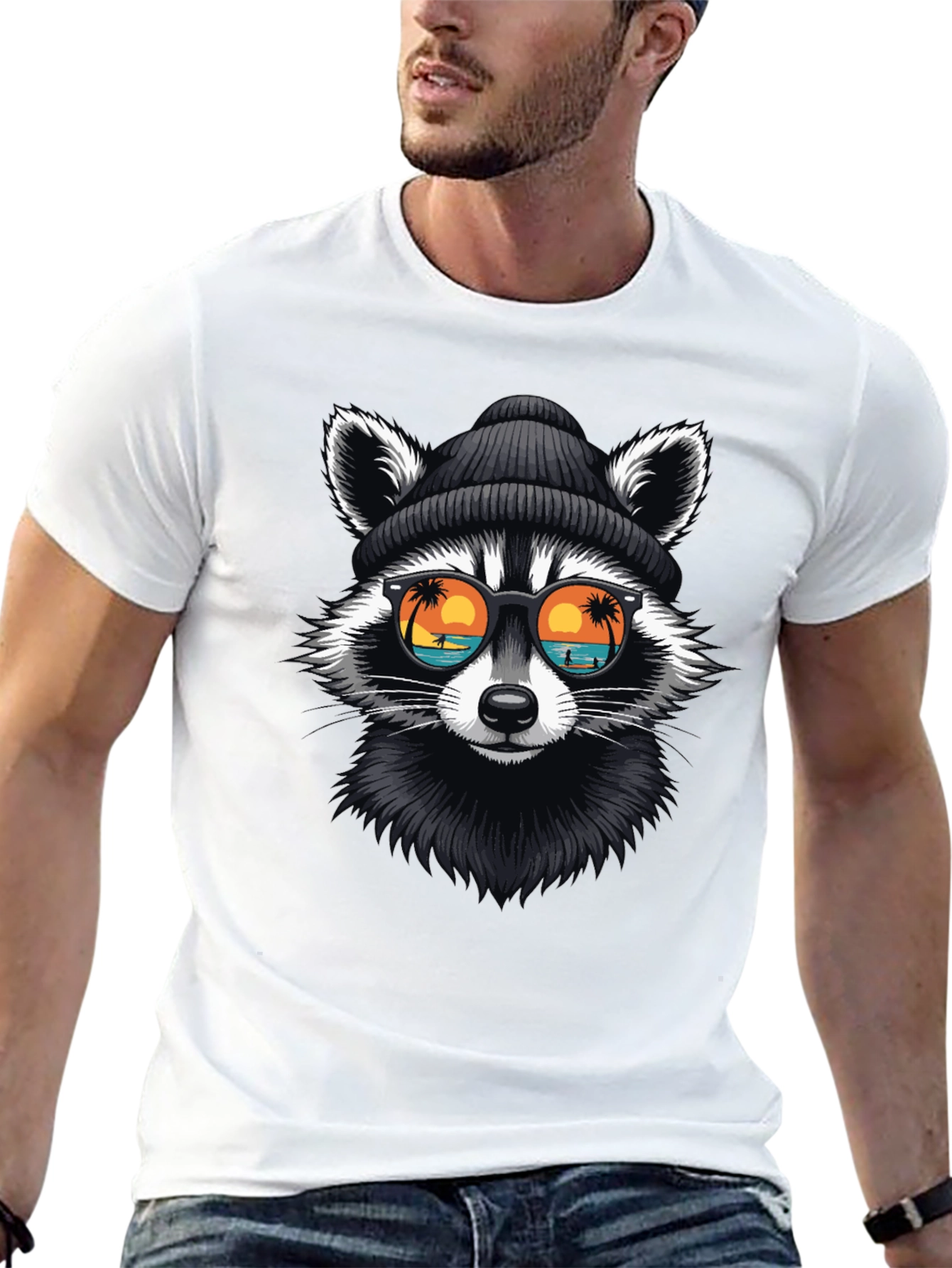 Cool Raccoon Graphic T-Shirt - Beach Vibes