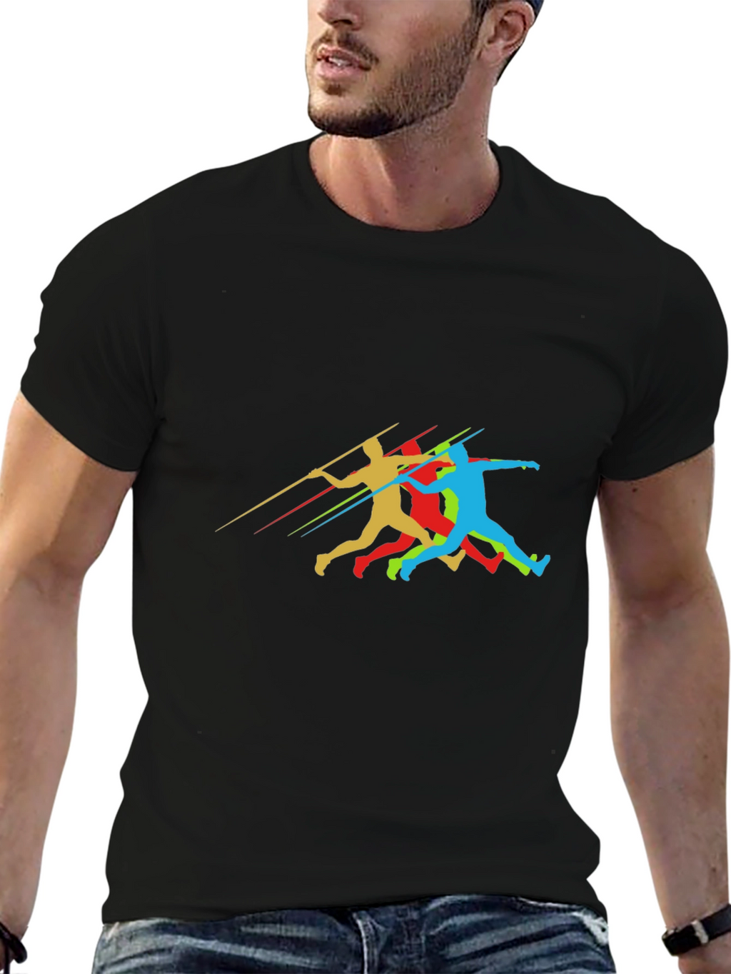 Javelin Thrower Graphic Black T-Shirt