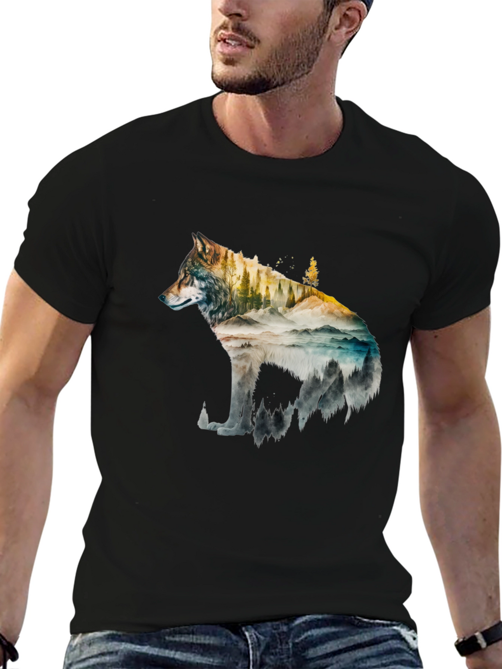 Wolf Landscape Graphic Tee - Black