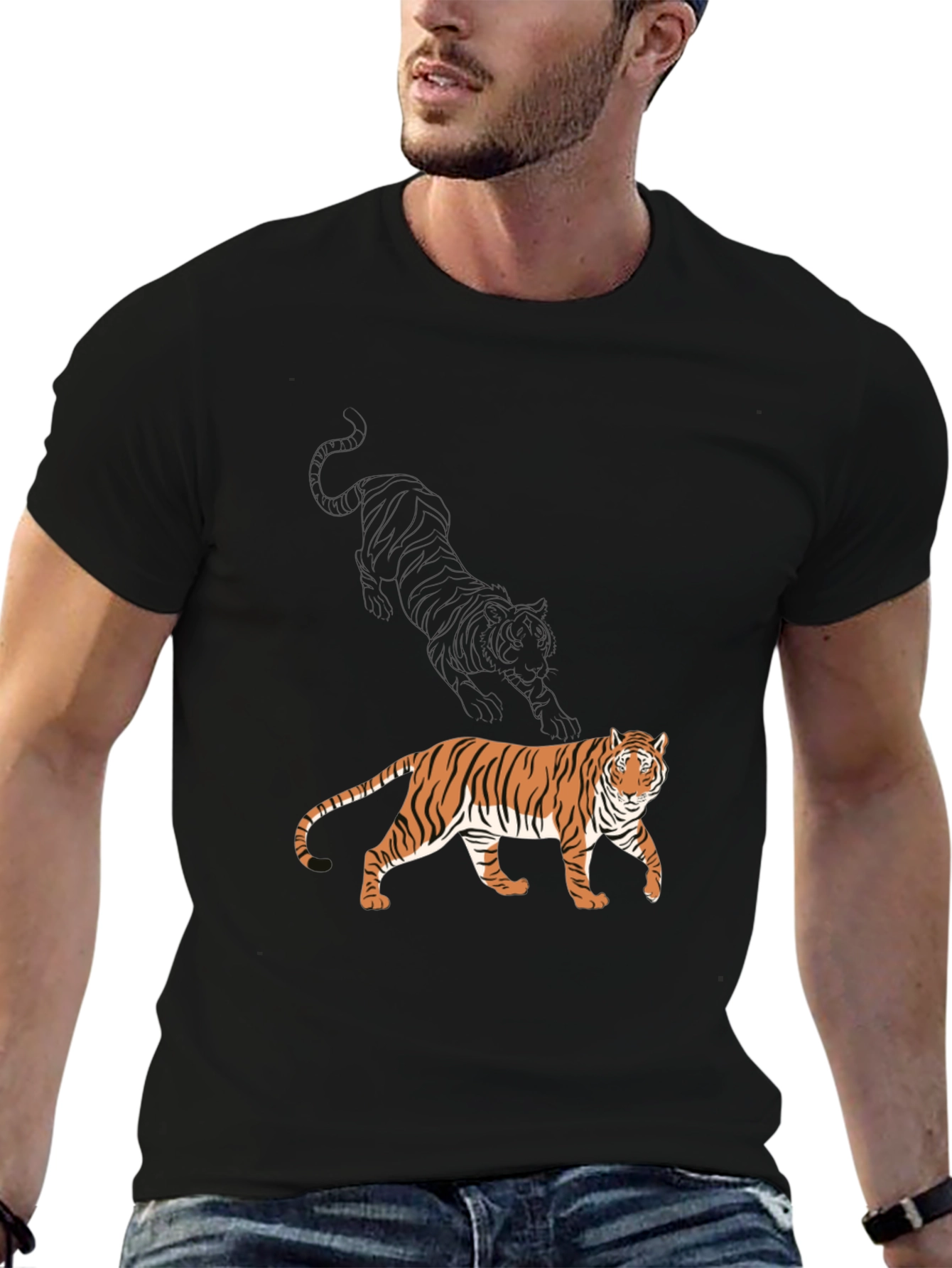 Tiger Graphic Black T-Shirt - Stylish Mens Tee