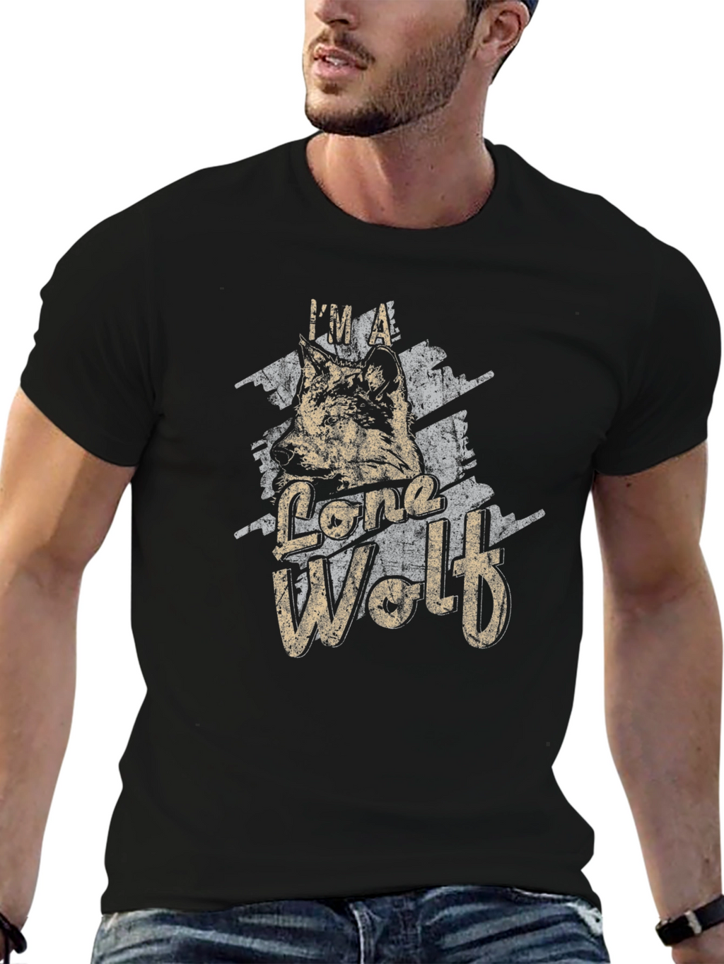 Lone Wolf Graphic Tee - Distressed Style