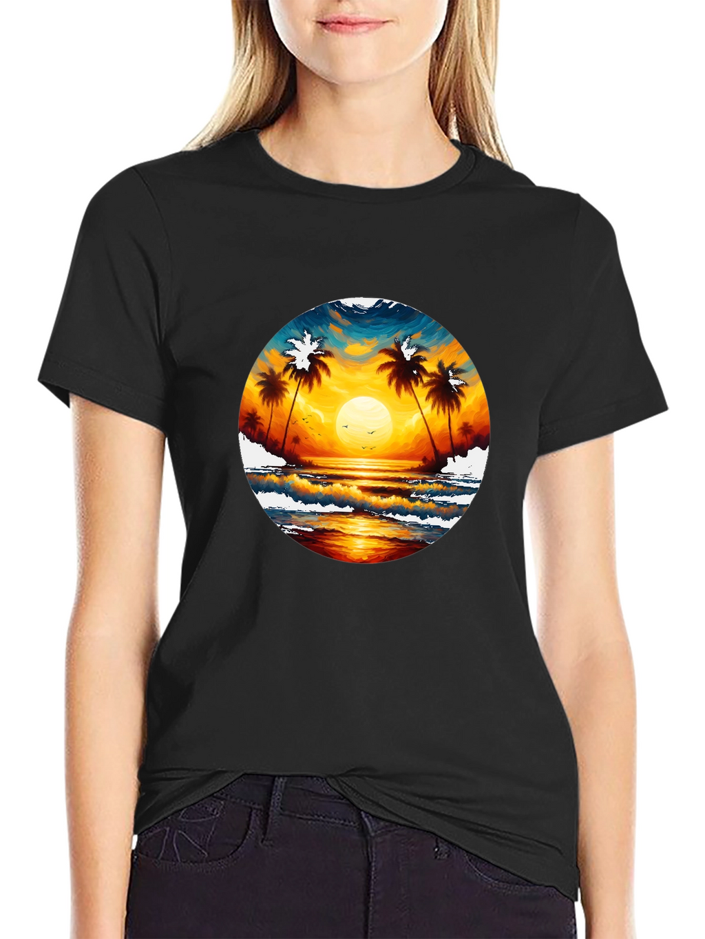 Tropical Sunset Palm Tree Graphic Tee