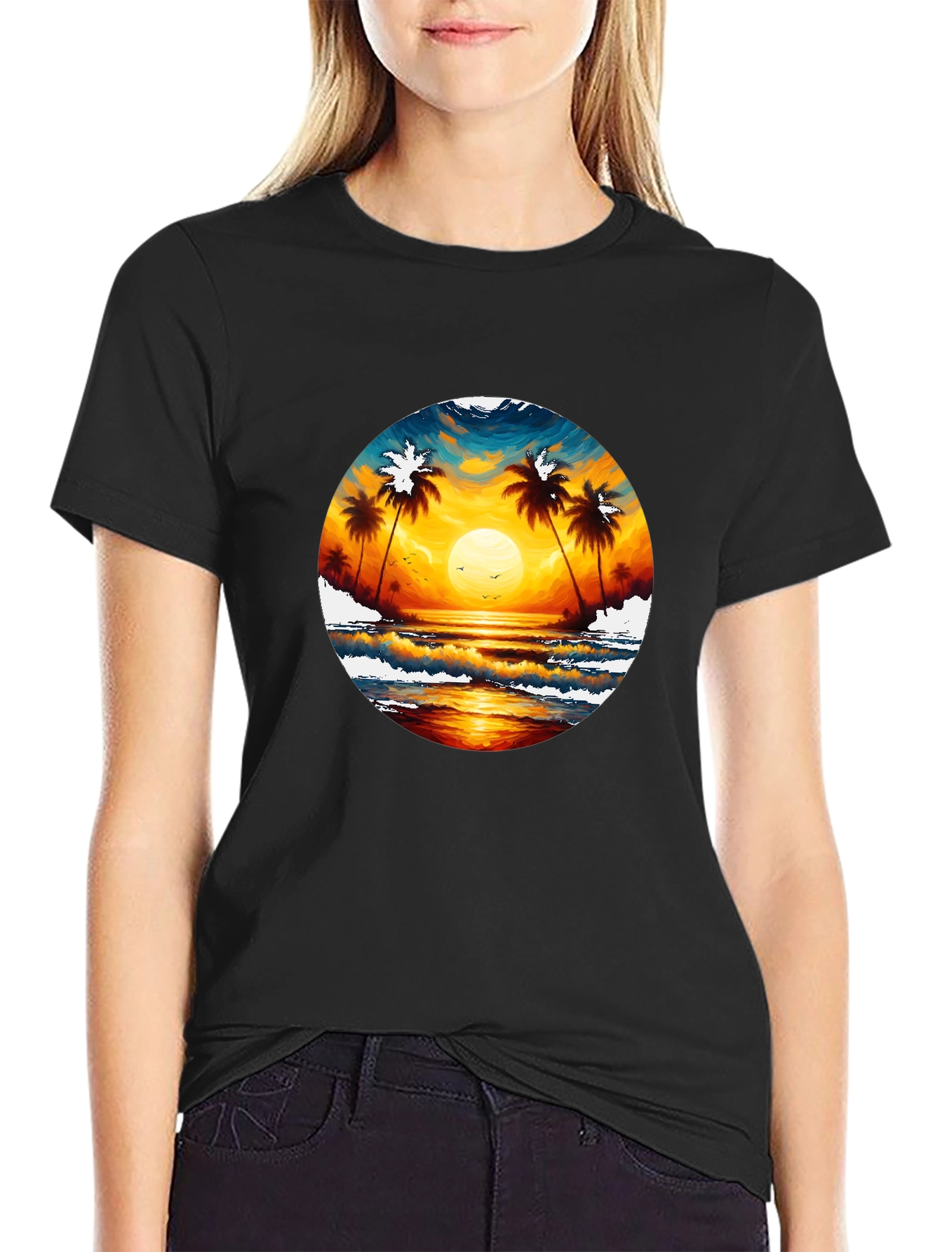Tropical Sunset Palm Tree Graphic Tee