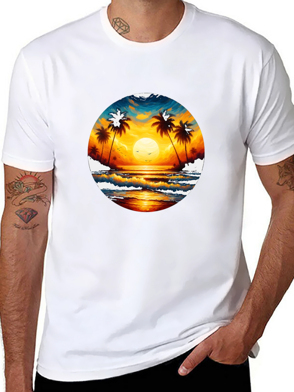 Tropical Sunset Palm Tree Graphic Tee