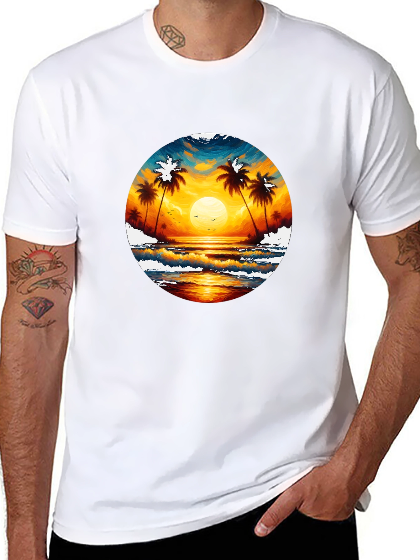 Tropical Sunset Palm Tree Graphic Tee