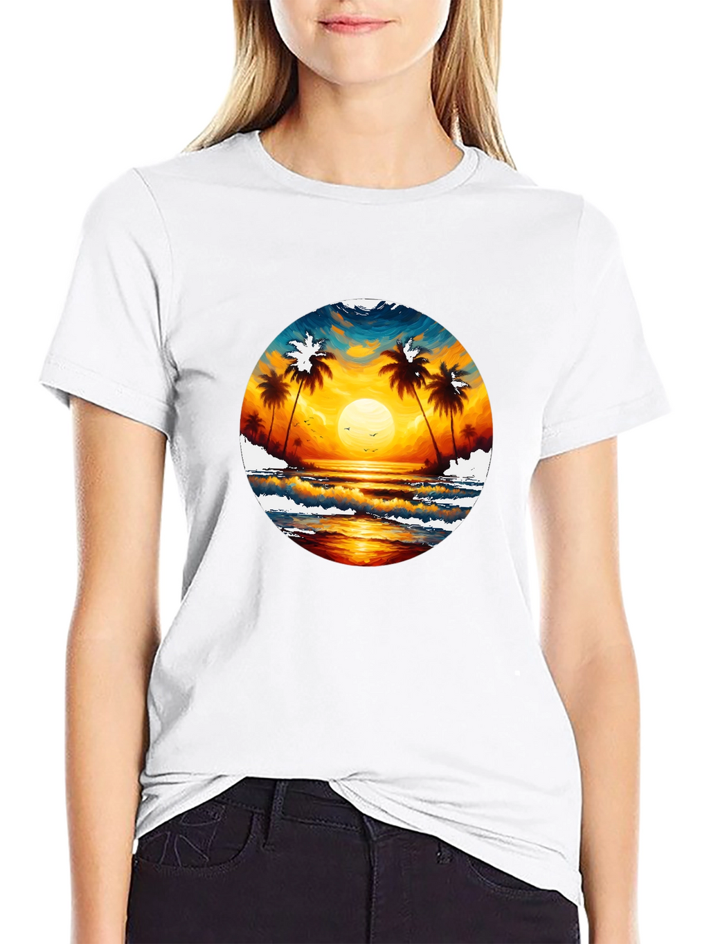 Tropical Sunset Palm Tree Graphic Tee