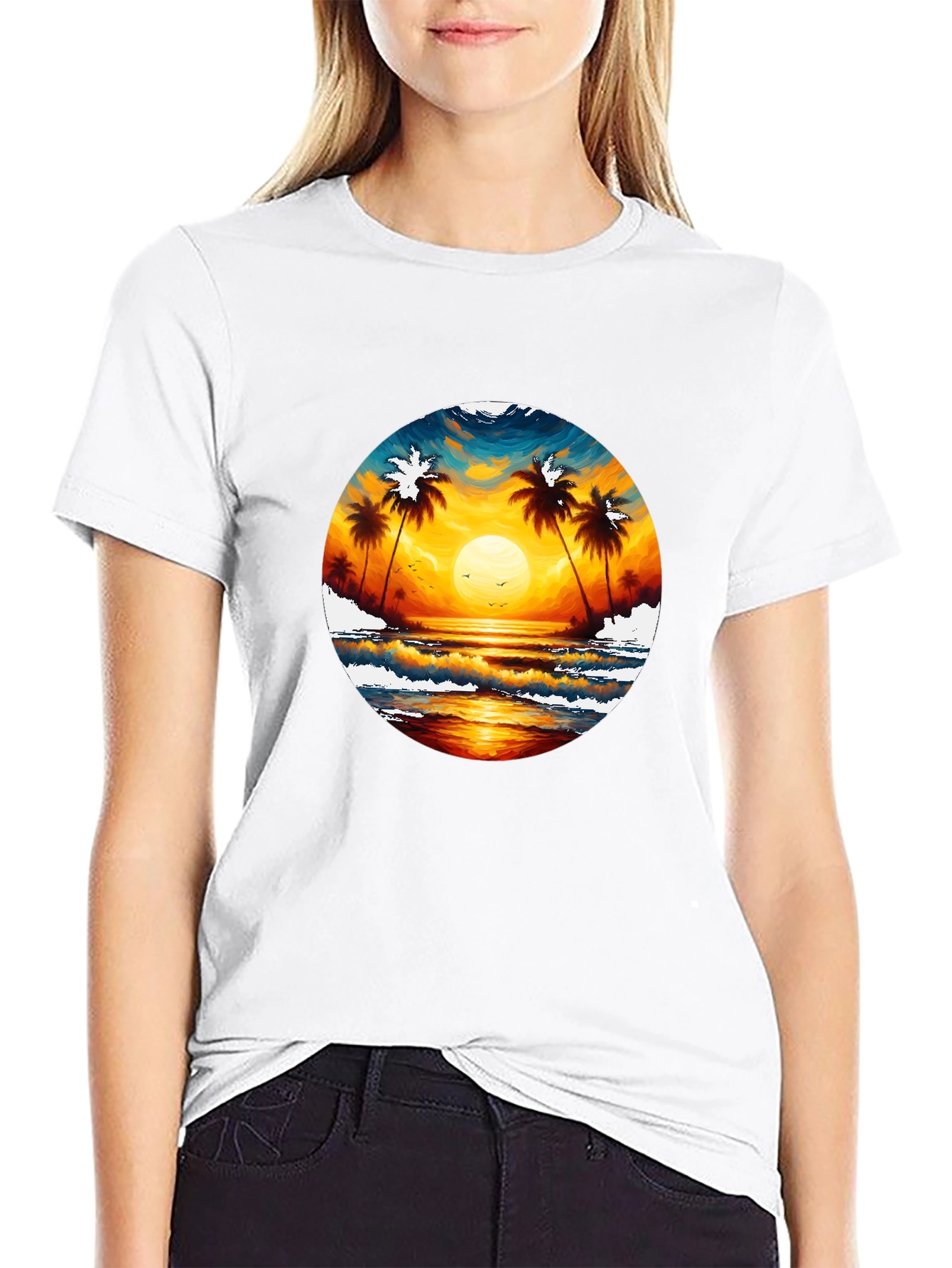 Tropical Sunset Palm Tree Graphic Tee