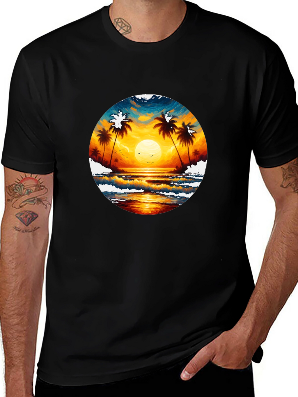 Tropical Sunset Palm Tree Graphic Tee