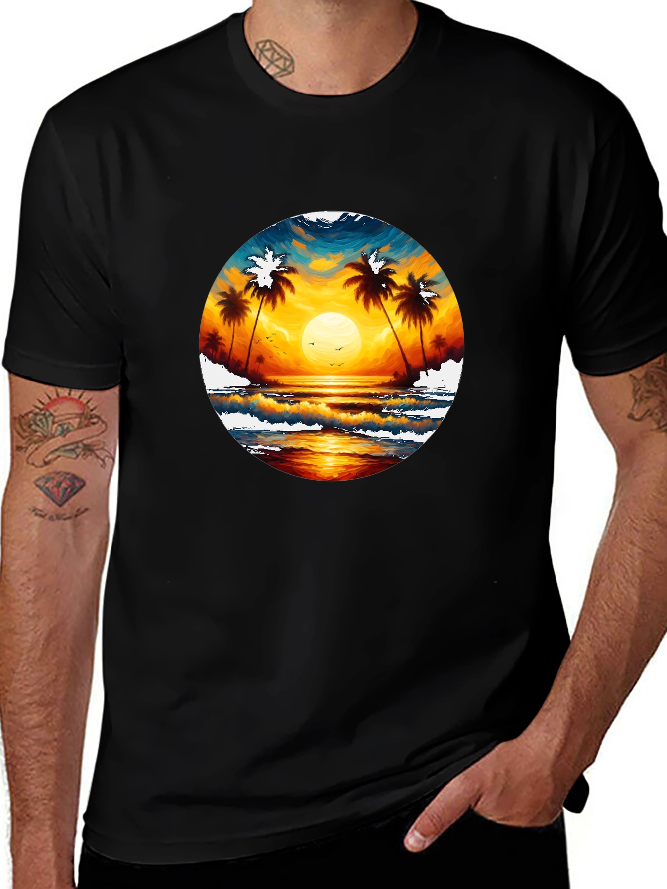 Tropical Sunset Palm Tree Graphic Tee