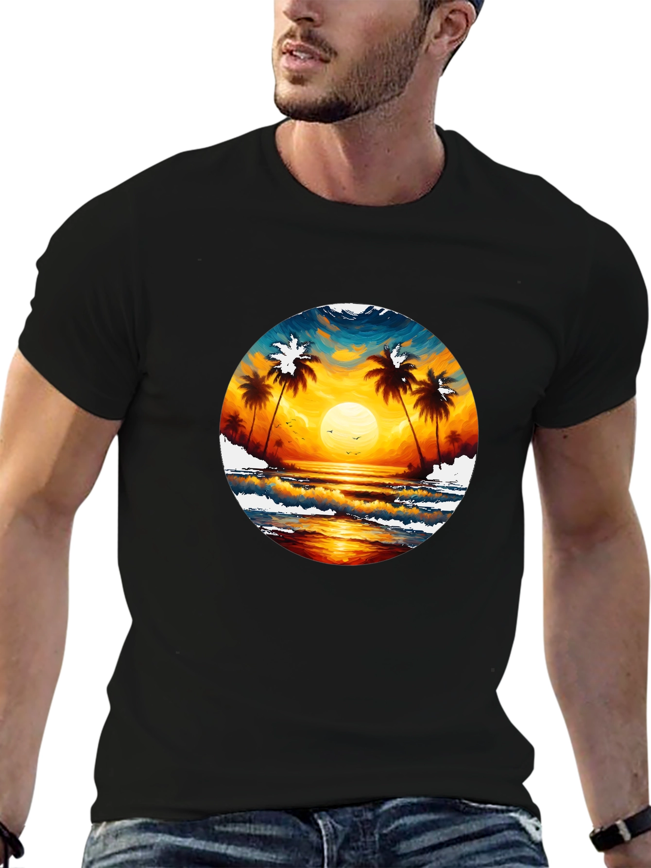 Tropical Sunset Palm Tree Graphic Tee
