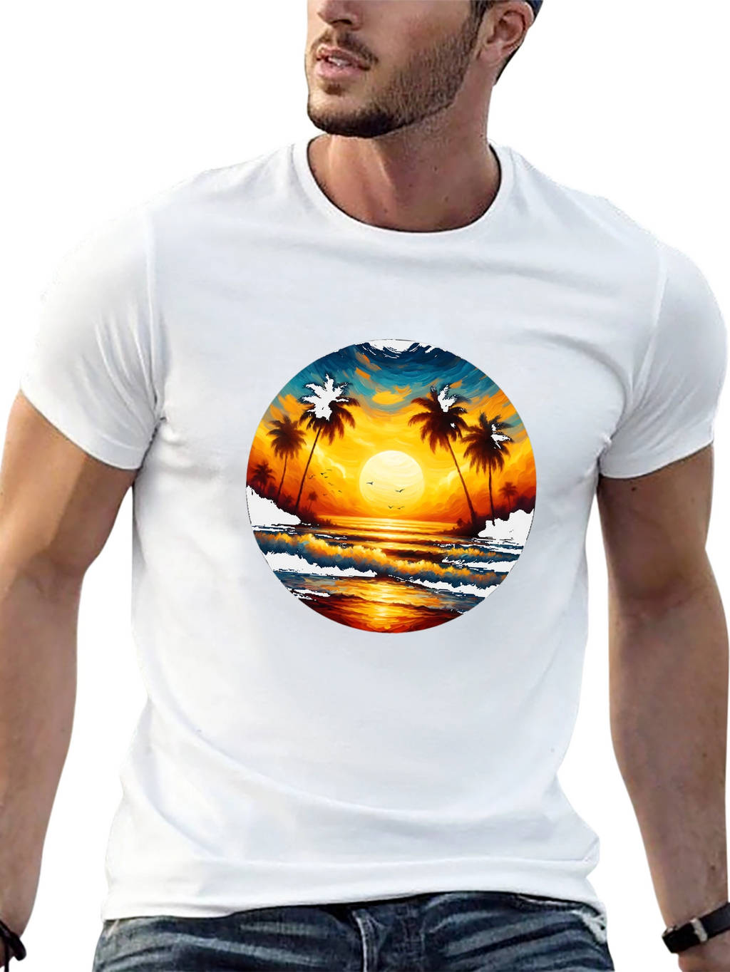 Tropical Sunset Palm Tree Graphic Tee