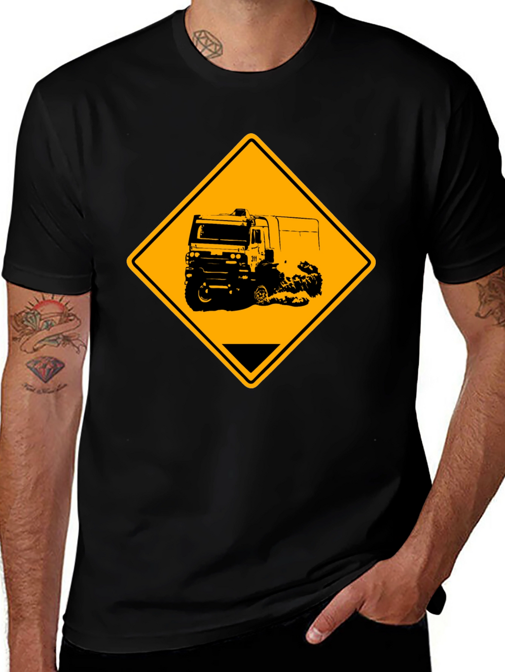 Truck Warning Sign Black T-Shirt