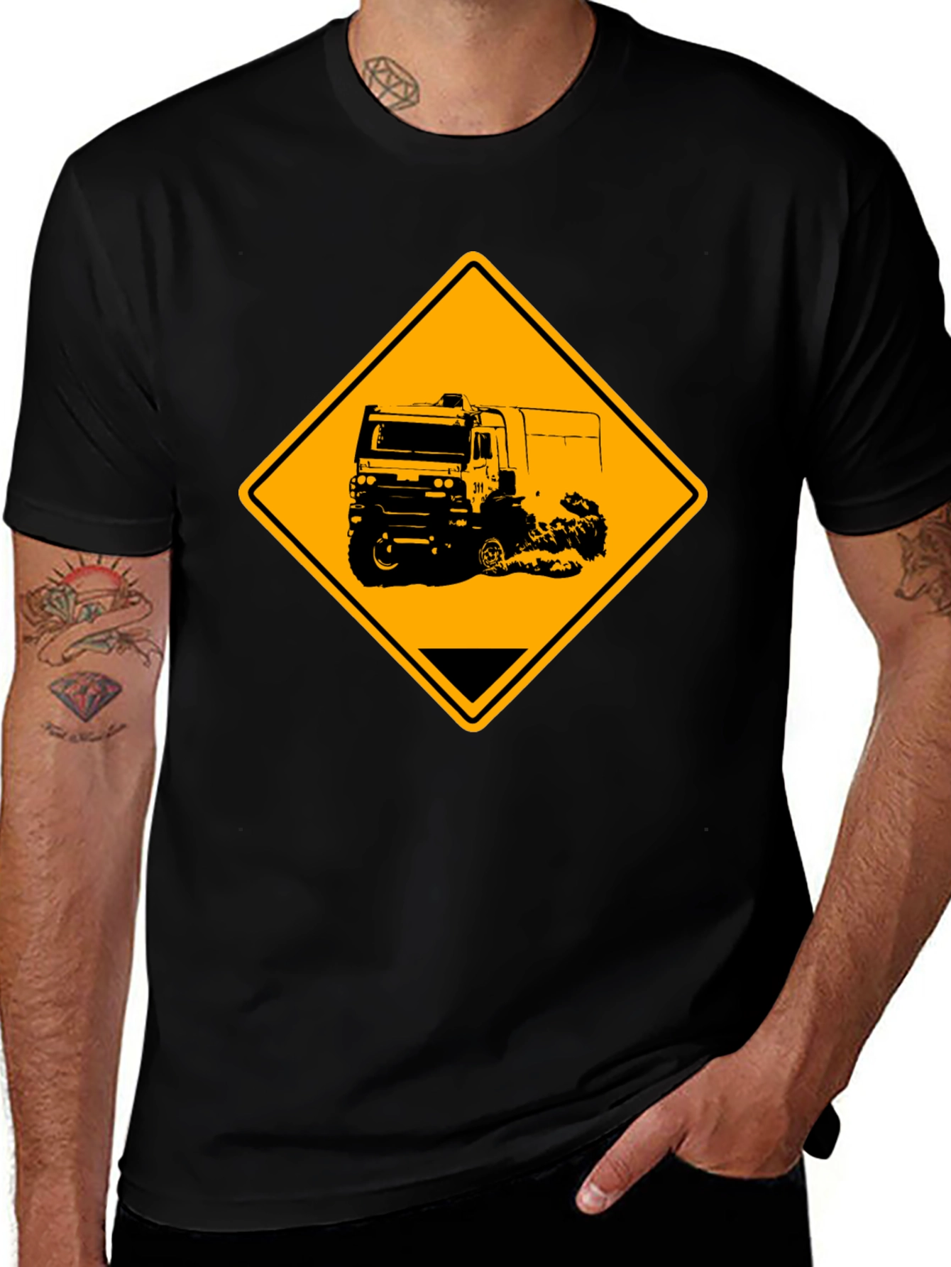 Truck Warning Sign Black T-Shirt
