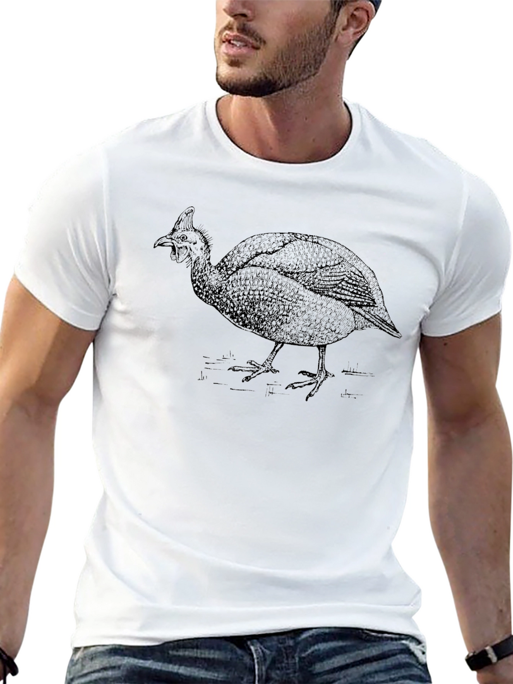 Guinea Fowl Graphic Tee - Black Cotton Comfort