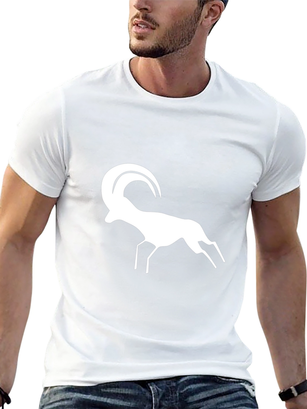 Black T-Shirt with White Ram Graphic Print