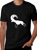 Black T-Shirt with White Ram Graphic Print