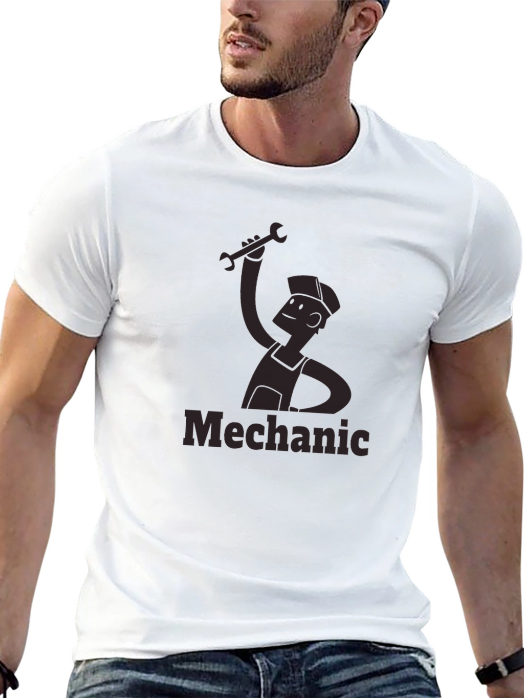Mechanic Cartoon Graphic Tee - Black