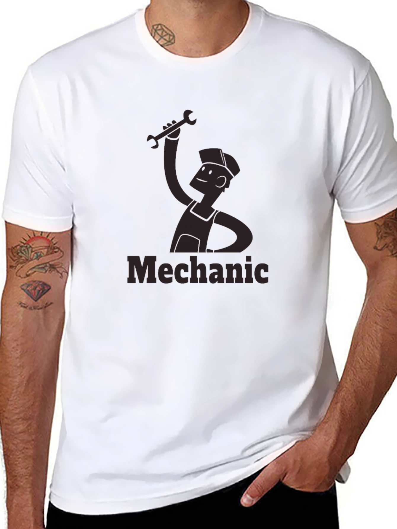 Mechanic Cartoon Graphic Tee - Black