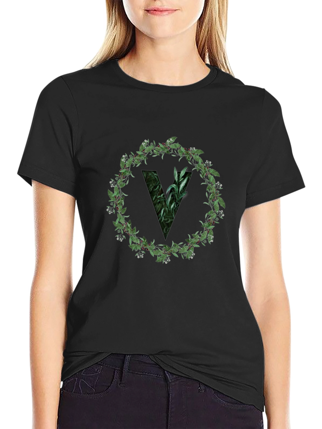 Botanical V Black T-Shirt
