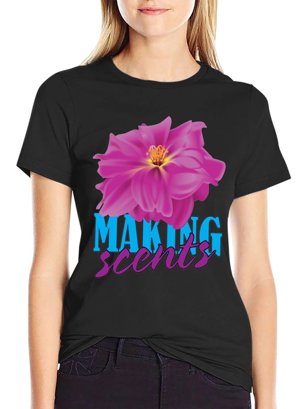 Making Scents Flower Graphic Black T-Shirt