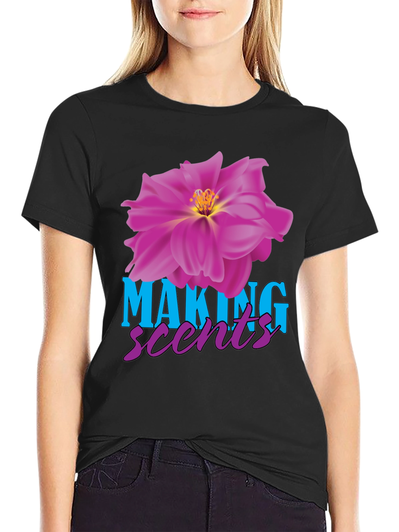 Making Scents Flower Graphic Black T-Shirt