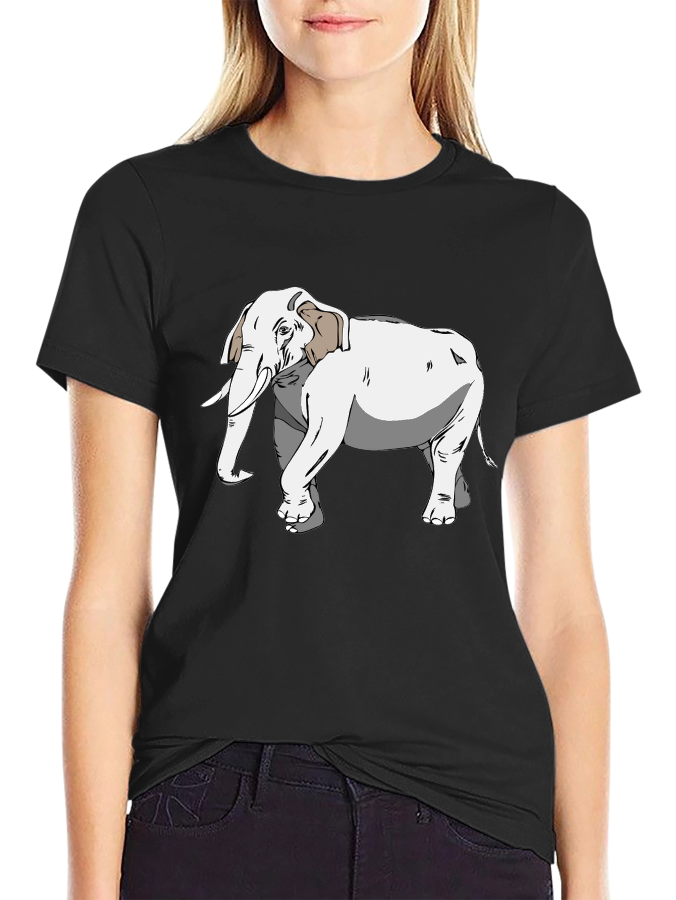 Elephant Graphic Print Black T-Shirt