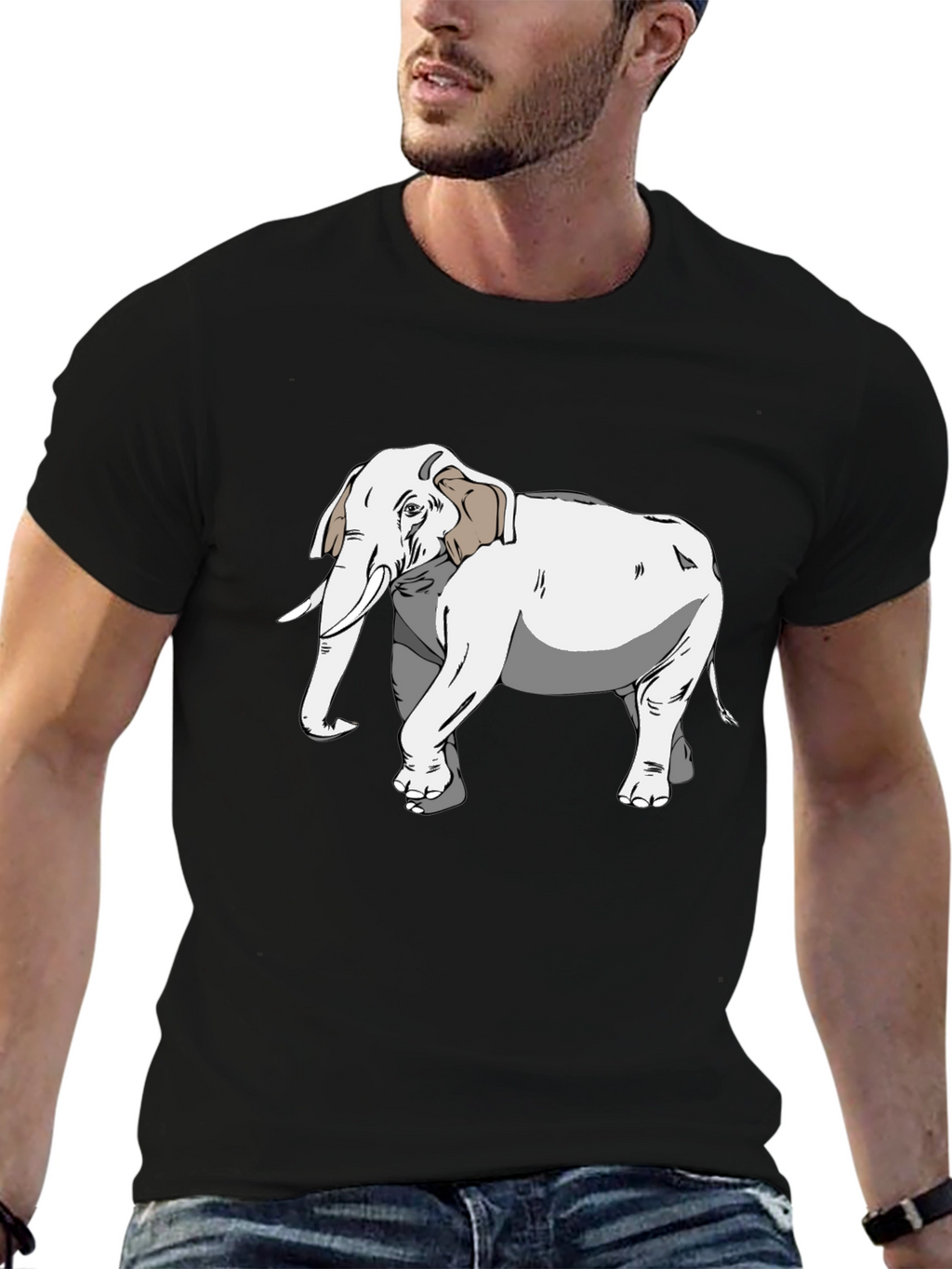 Elephant Graphic Print Black T-Shirt