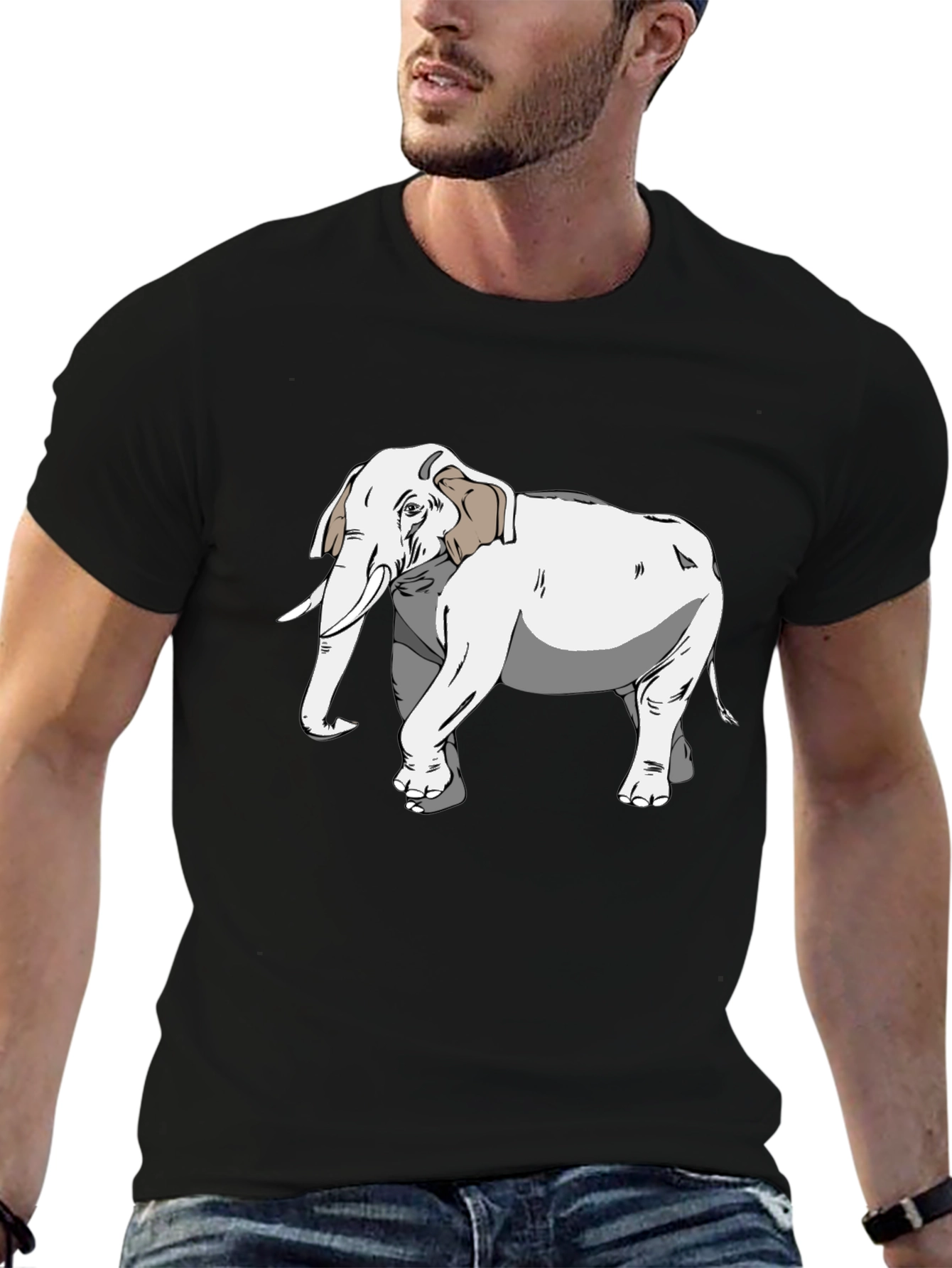 Elephant Graphic Print Black T-Shirt
