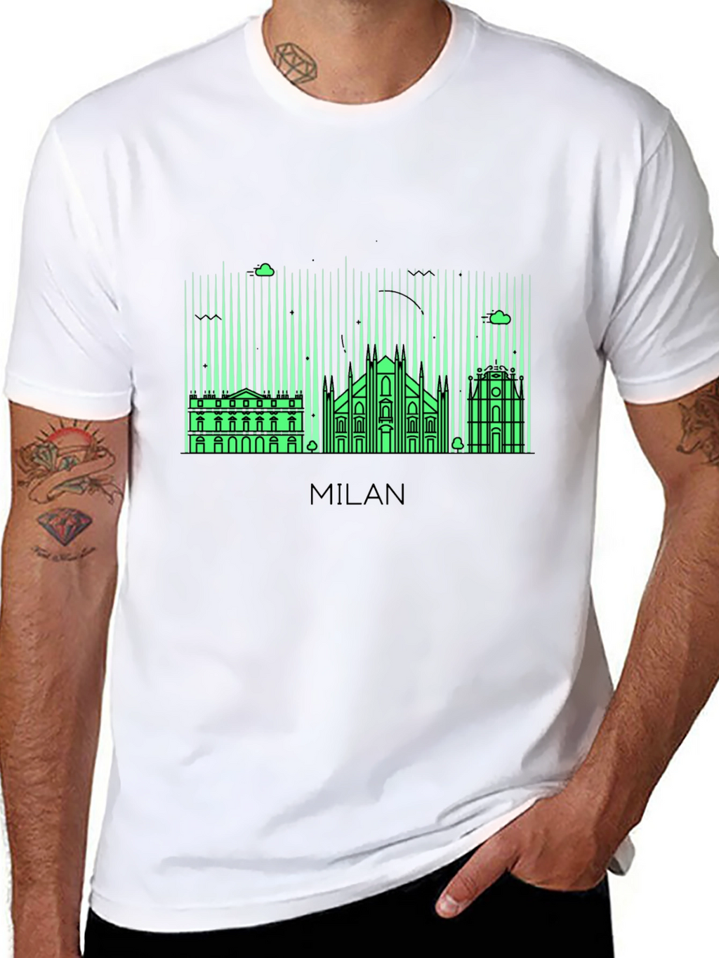 Milan Skyline Graphic Tee - Black Cotton T-Shirt