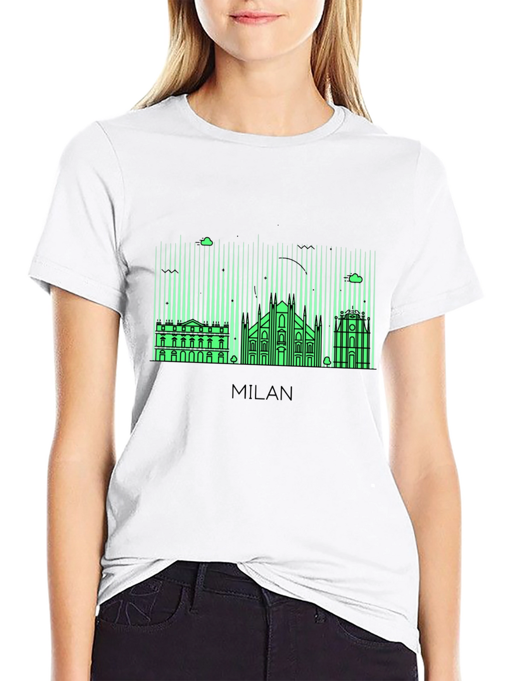 Milan Skyline Graphic Tee - Black Cotton T-Shirt