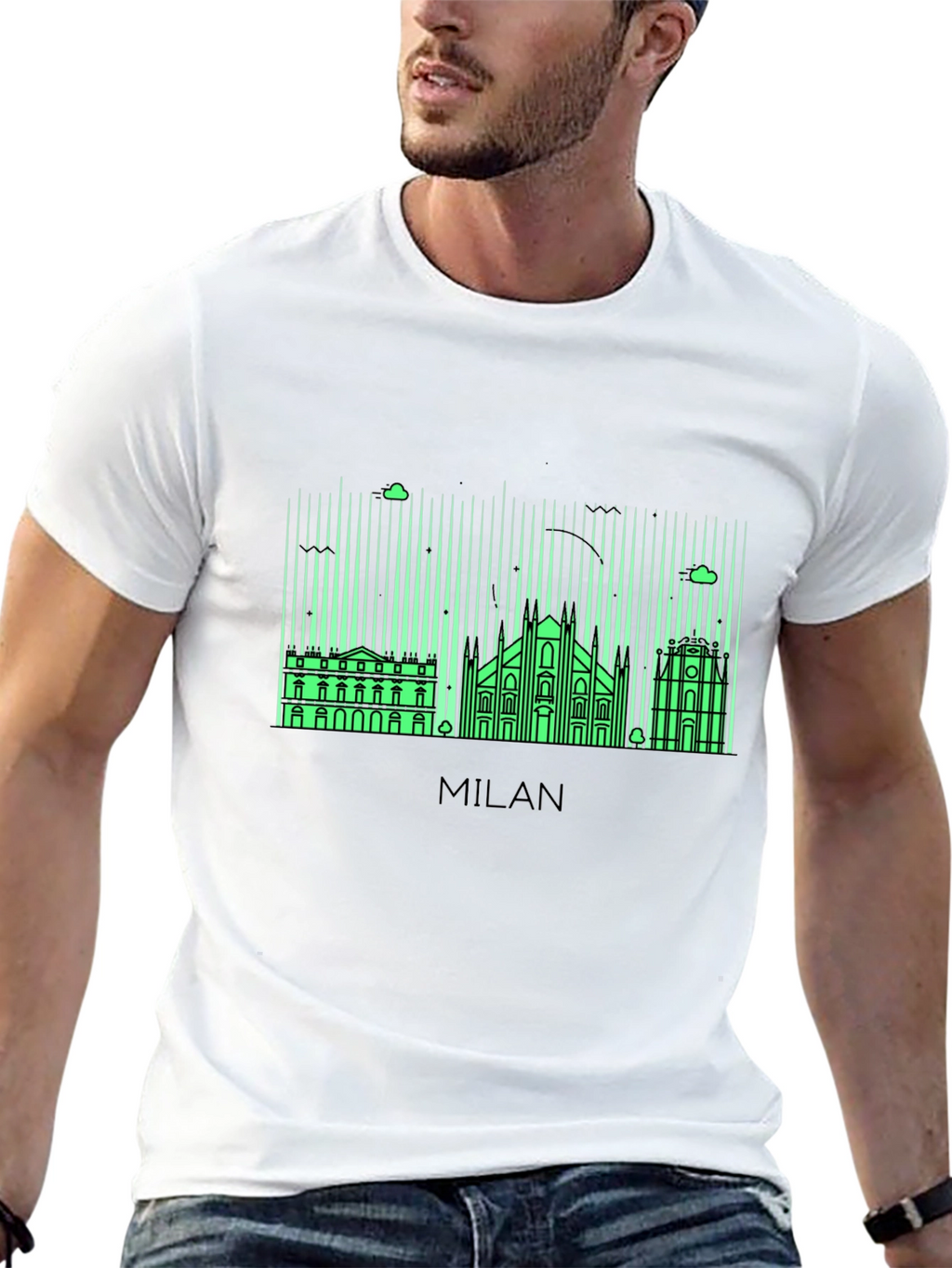 Milan Skyline Graphic Tee - Black Cotton T-Shirt