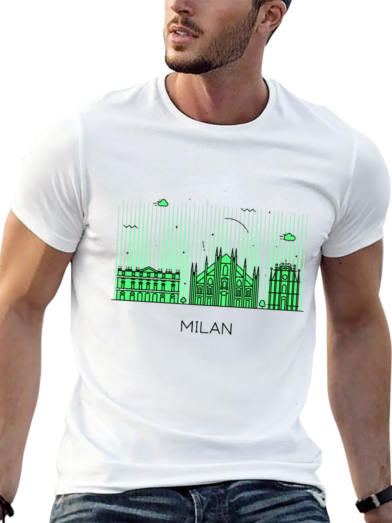 Milan Skyline Graphic Tee - Black Cotton T-Shirt