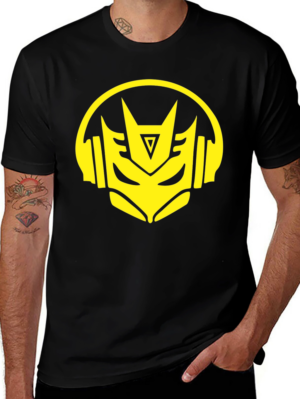 Robot Headphone Graphic Black T-Shirt
