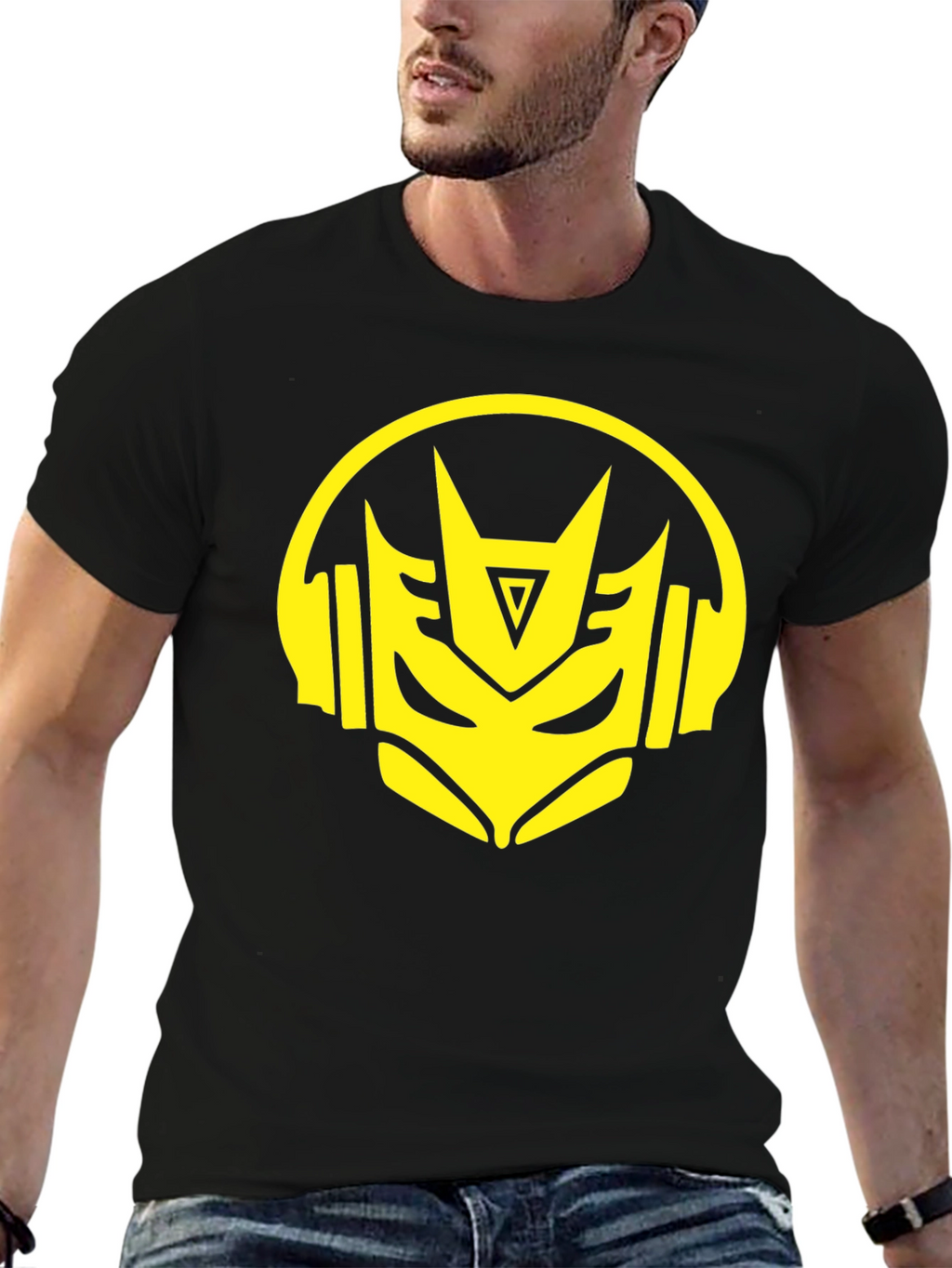 Robot Headphone Graphic Black T-Shirt