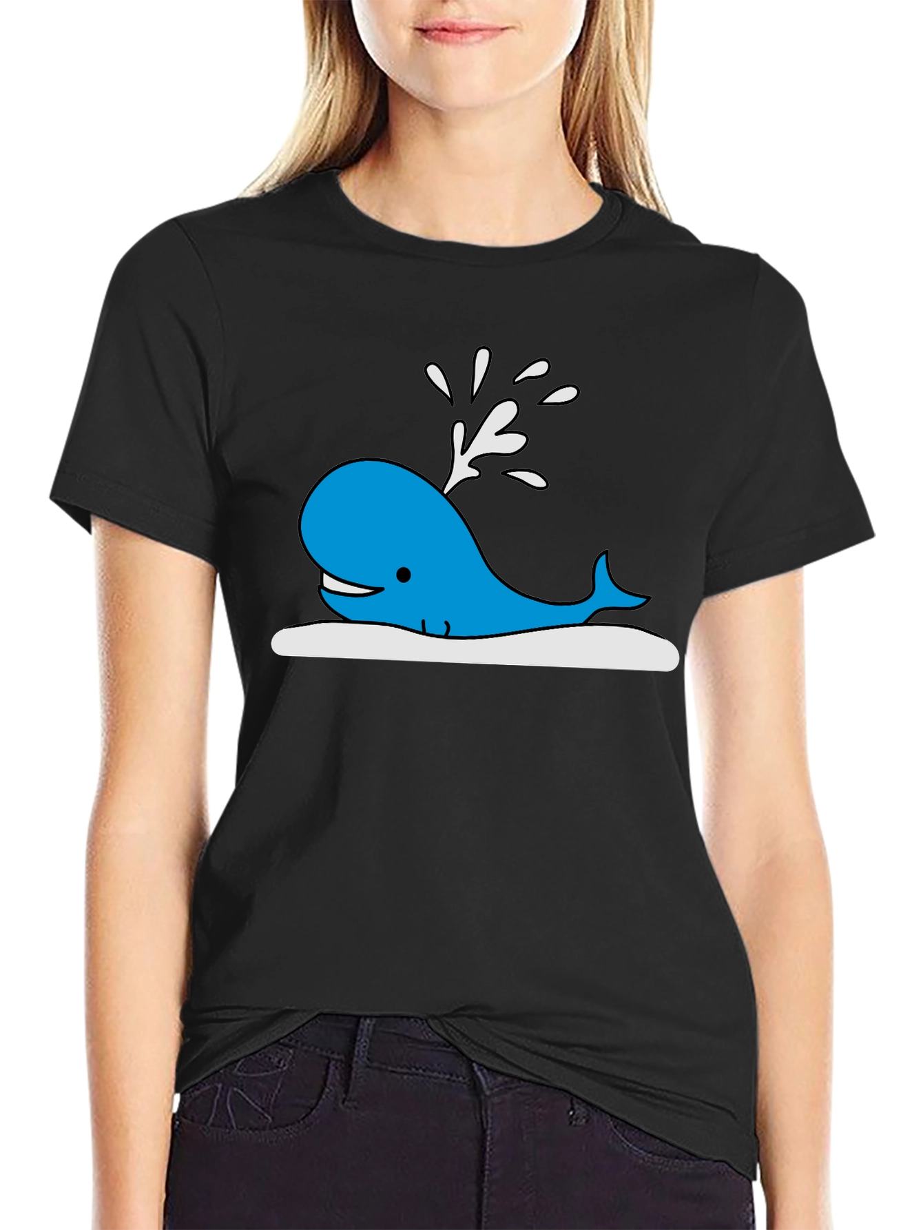 Whale Graphic Print Black T-Shirt