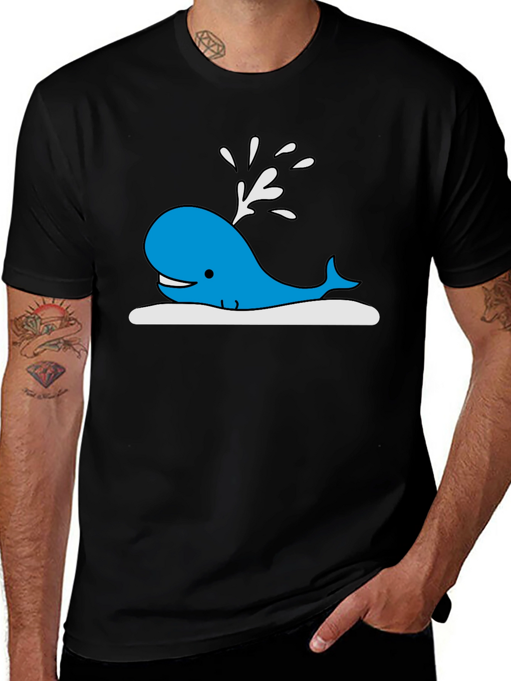 Whale Graphic Print Black T-Shirt