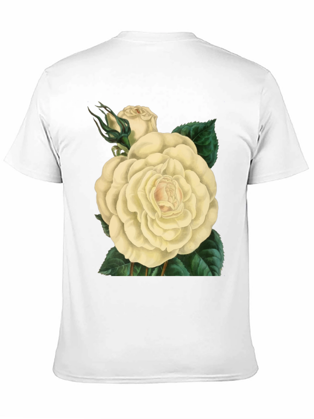 Floral White Rose Graphic Print Black T-Shirt