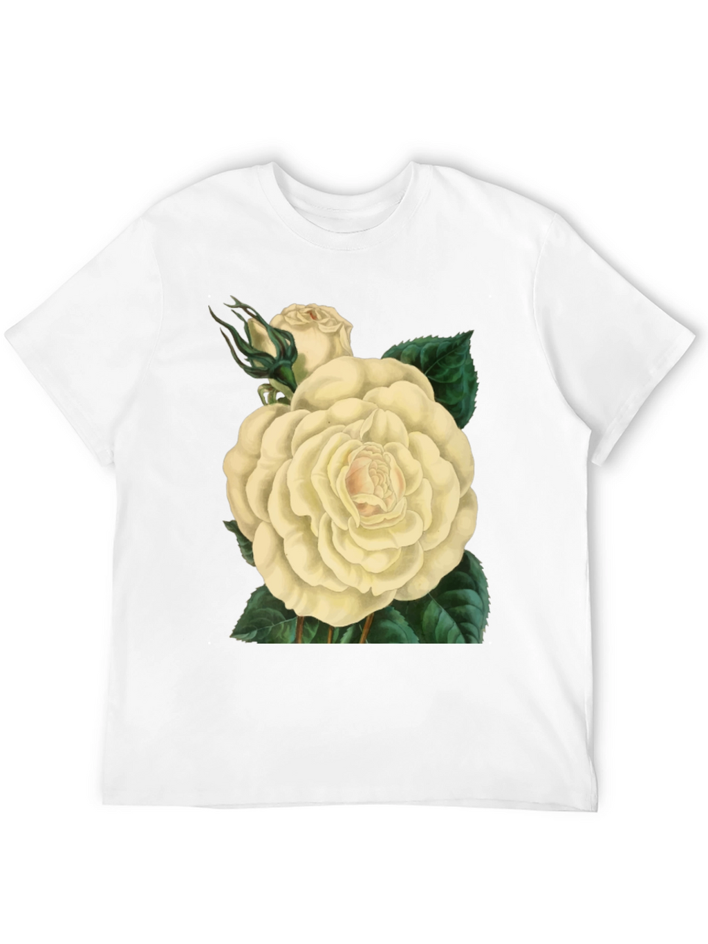 Floral White Rose Graphic Print Black T-Shirt
