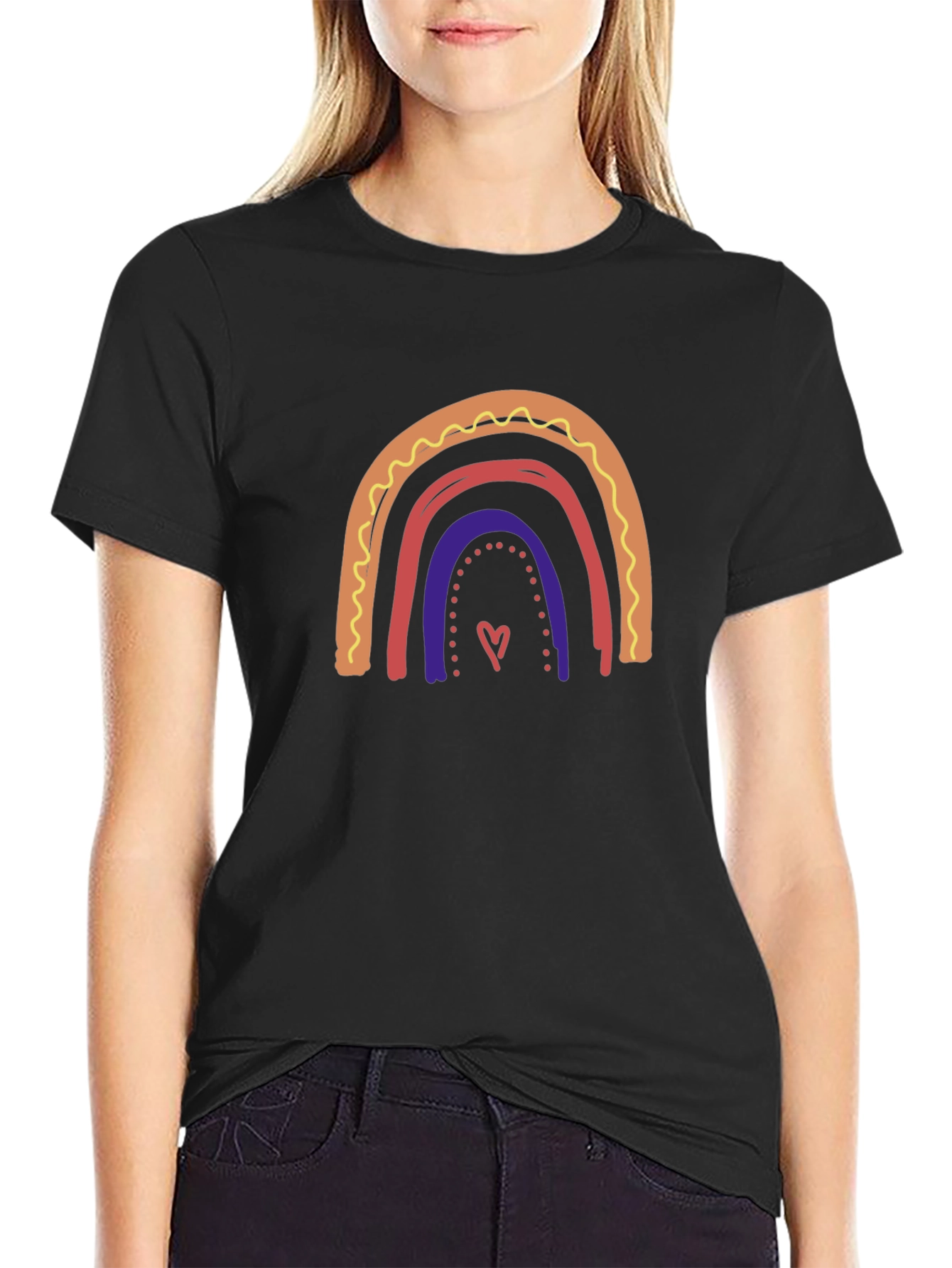 Rainbow Heart Graphic Black T-Shirt