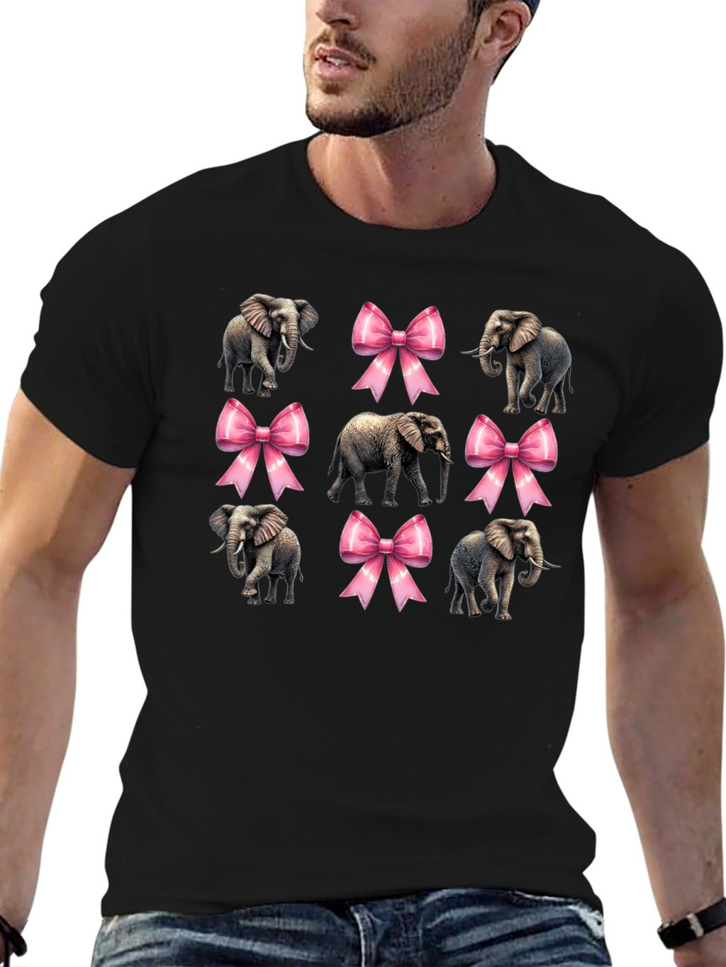 Elephant and Bow Graphic Tee - Black
