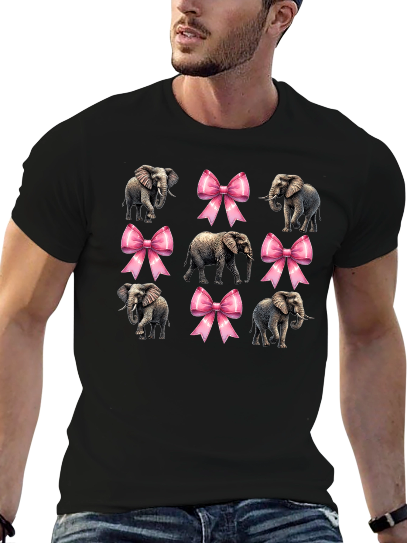 Elephant and Bow Graphic Tee - Black