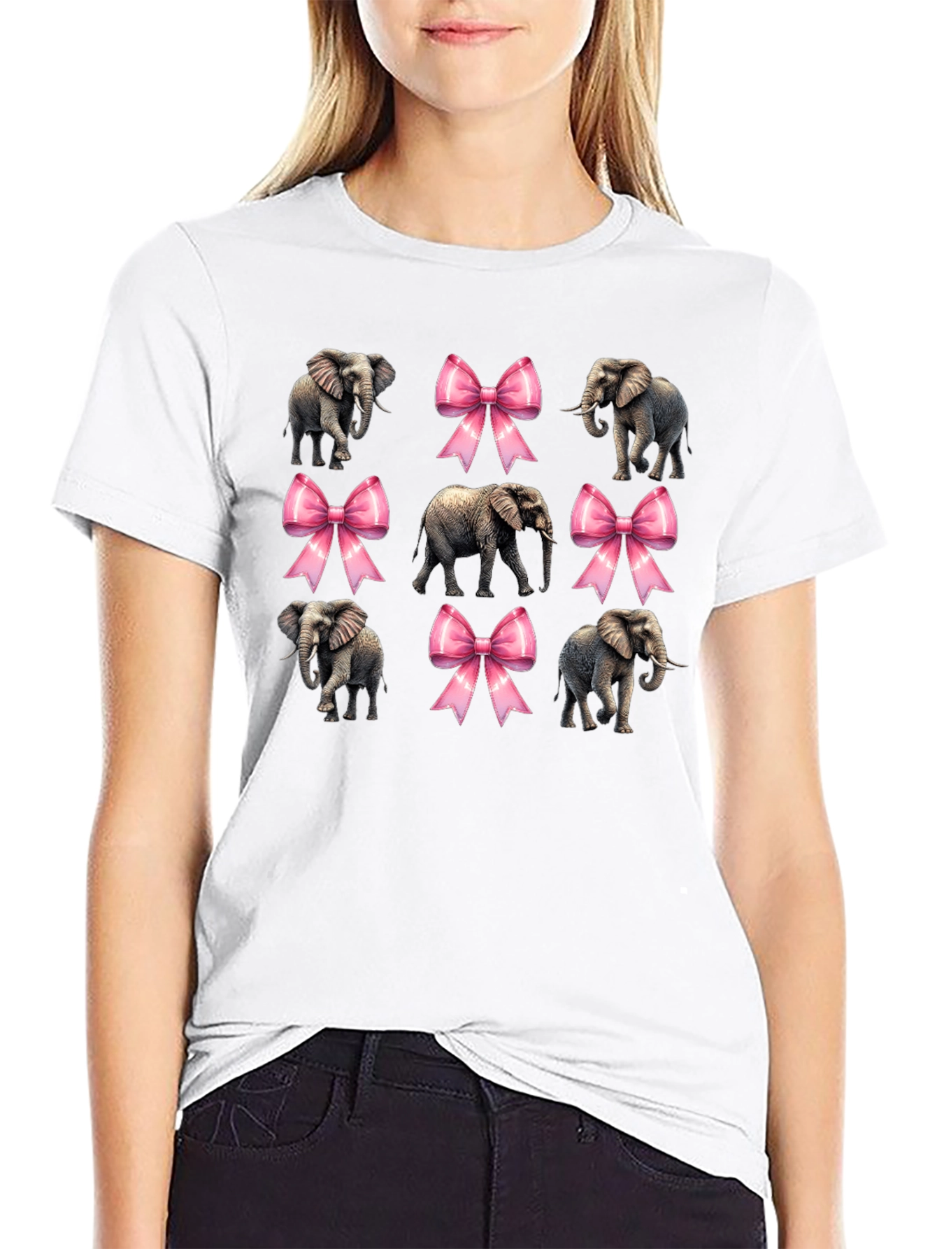 Elephant and Bow Graphic Tee - Black