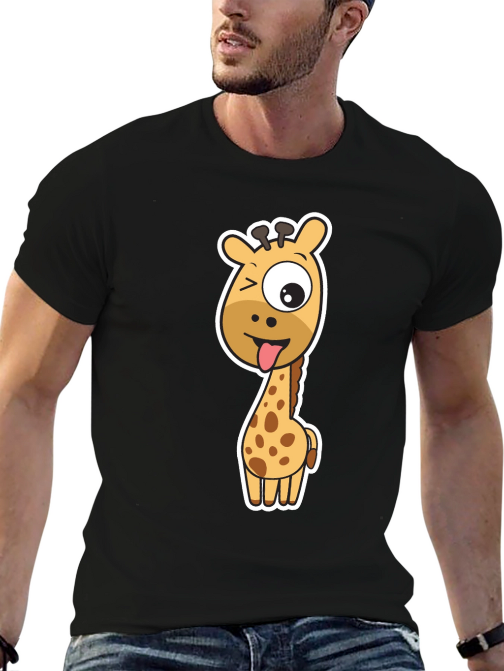 Funny Giraffe Graphic Tee - Black Cotton T-Shirt