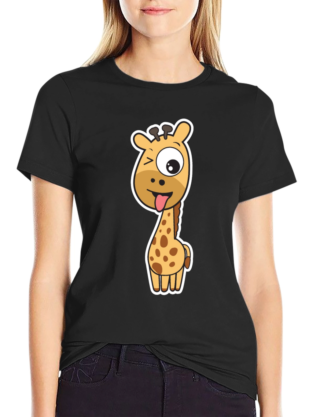 Funny Giraffe Graphic Tee - Black Cotton T-Shirt