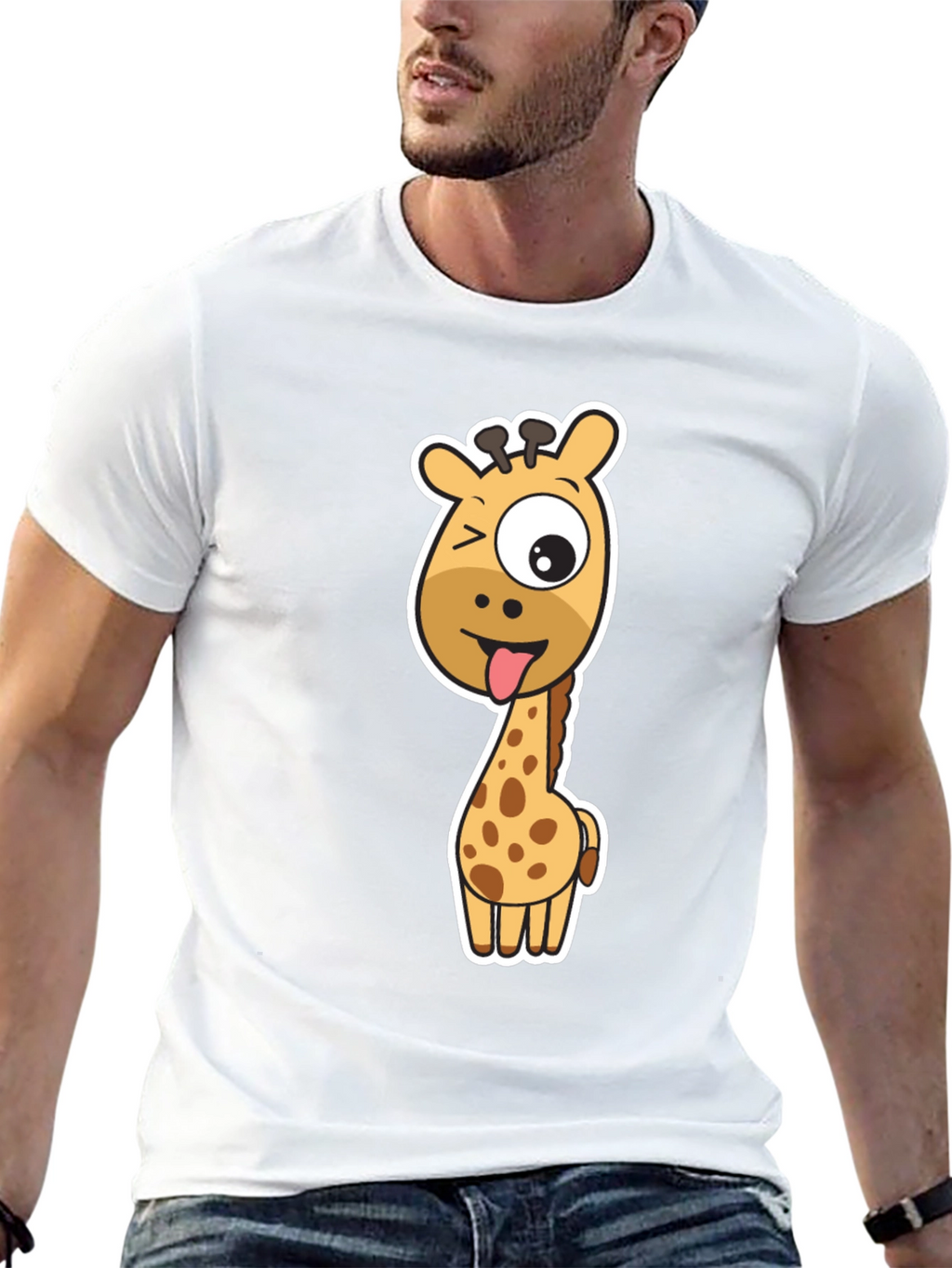 Funny Giraffe Graphic Tee - Black Cotton T-Shirt